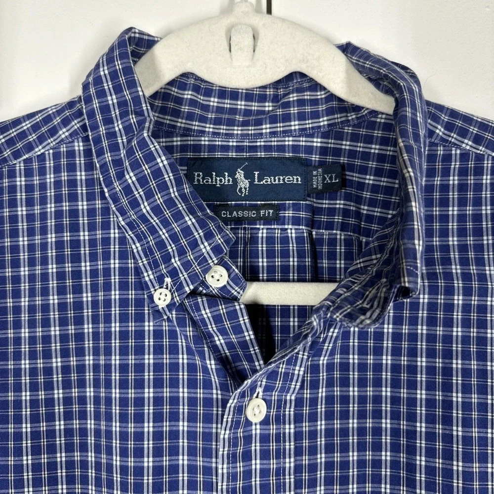 Polo Ralph Lauren Shirt Mens XL Blue Plaid Classic Fit Short Sleeve Red Pony